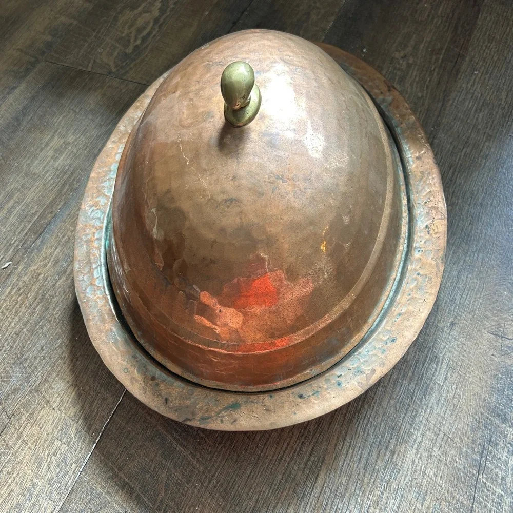 Handmade Pure Copper Serving Kebab Plate iskender Turkish presentation oval tinn